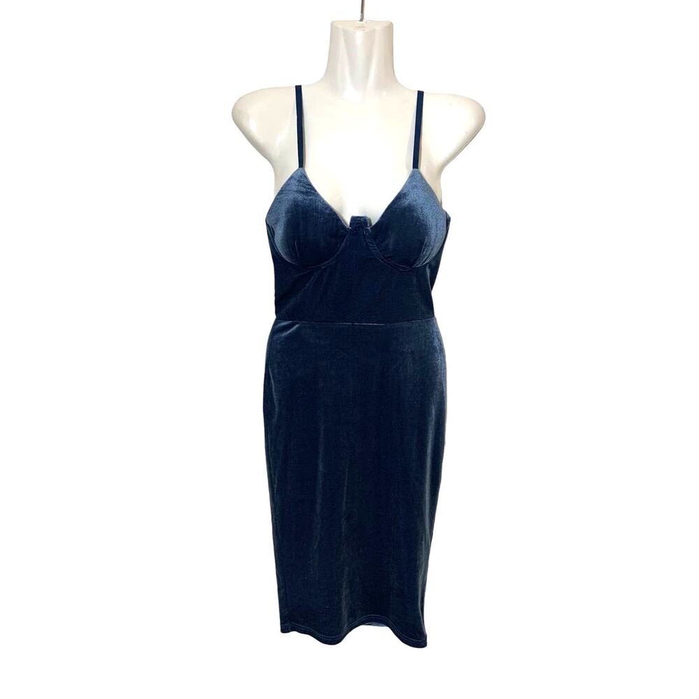 Women's Windsor Faux Suede V-Cut Spaghetti Strap Party Dress Slate Blue Size XS